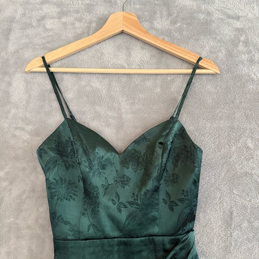 NWT Lulus Refined Delight Mini Dress Womens S Emerald Satin Jacquard